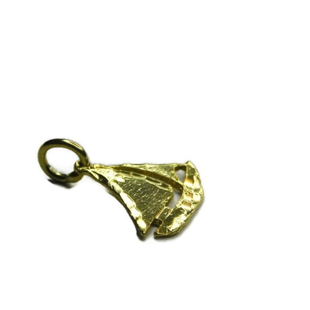 14k Yellow Gold Sail Boat pendant Charm - Picture 3 of 5